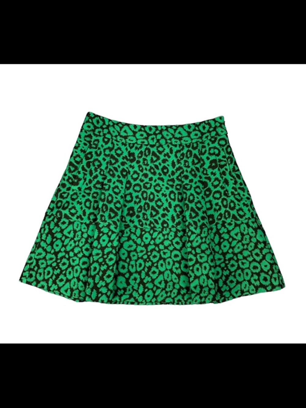 Banana Republic Green Leopard Print Skater Skirt